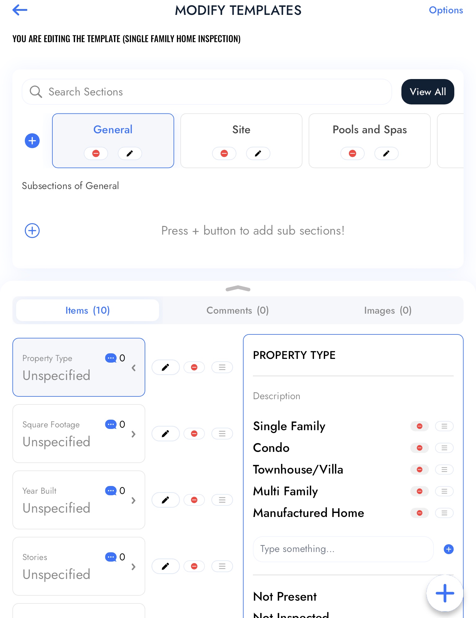 Scope Inspect Features Inspection Templates Modifying Items