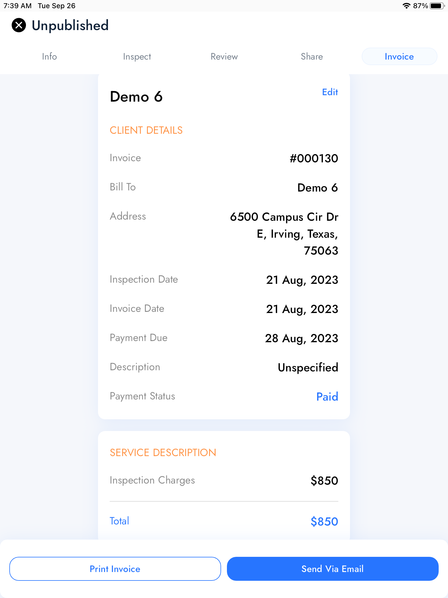 Scope Inspect Inspection Invoicing